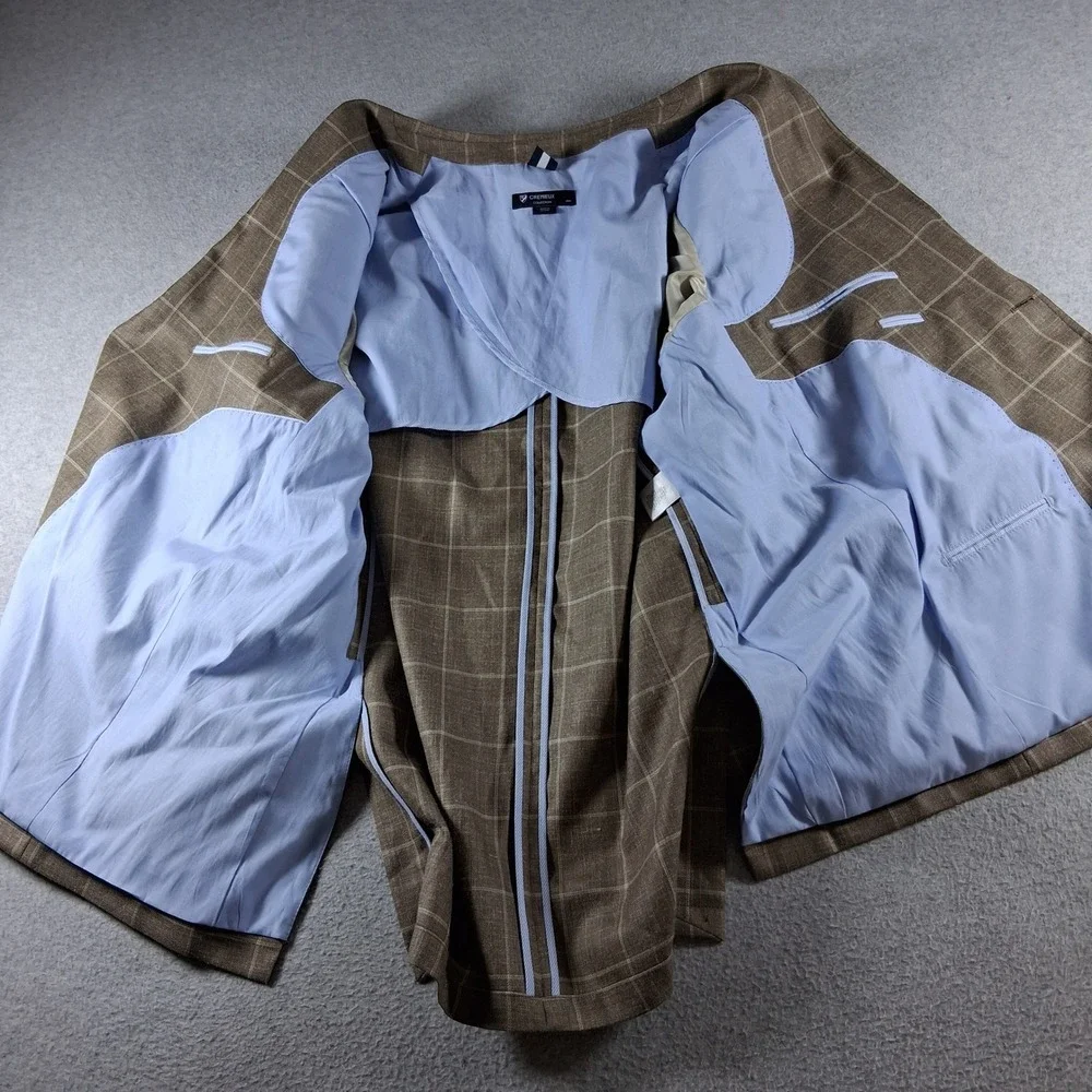 Cremieux Sport Coat XXL (~52L) Tan Windowpane Check Wool Silk Linen Blazer